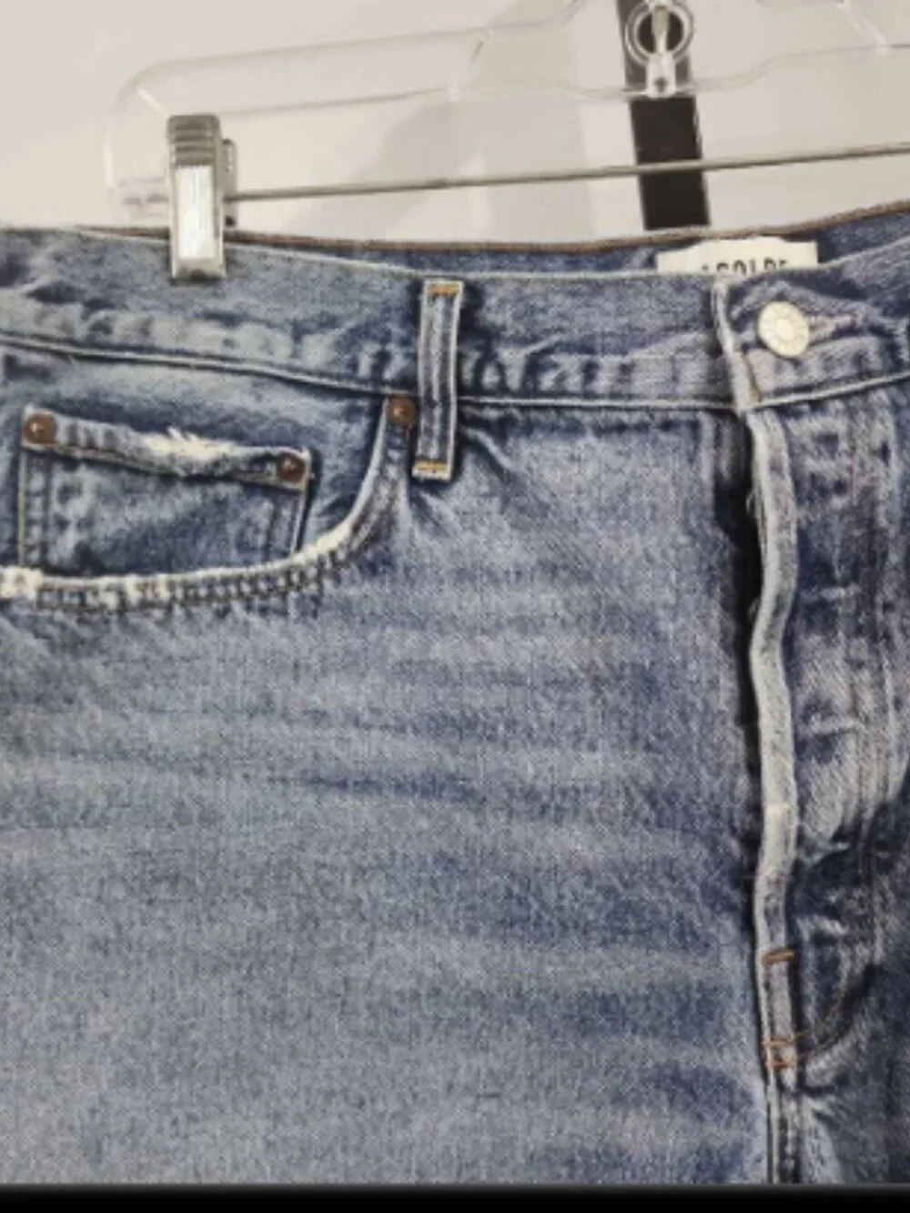 AGOLDE Button Fly Cut Off Denim Shorts, Size 34, Med Wash